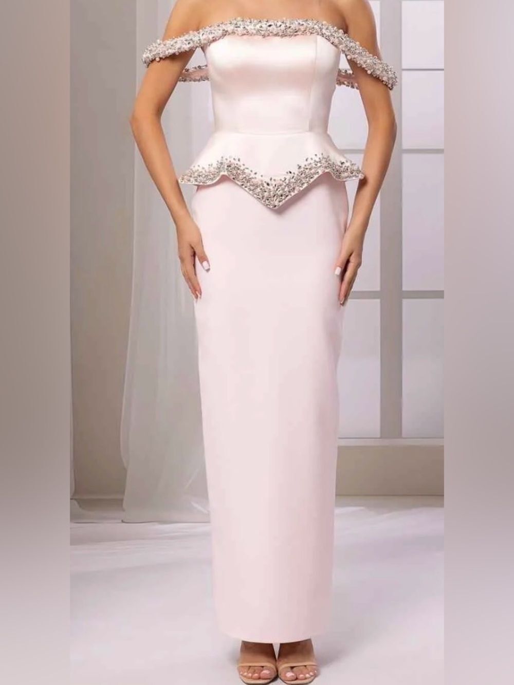 Odrella satin off shoulder evening gown size 6 NWT - Picture 1 of 13